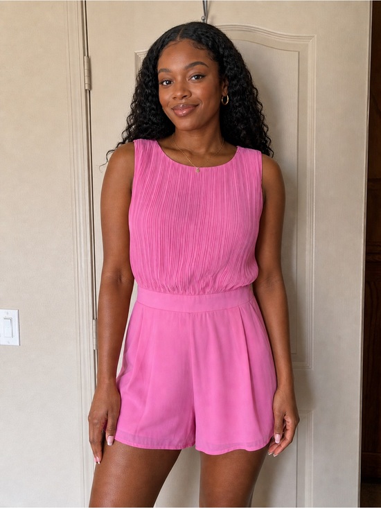 Fashion Nova Pants - Fashion Nova Pink Pleated Romper | Flowy Stretch Waist | Size M/L Fit